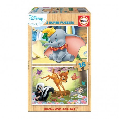 PUZZLE EDUCA MADERA 2X16 PZAS DUMBO + BAMBI