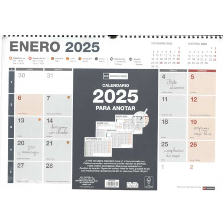 CALENDARIO 2025 PARED HORIZONTAL A3 28260