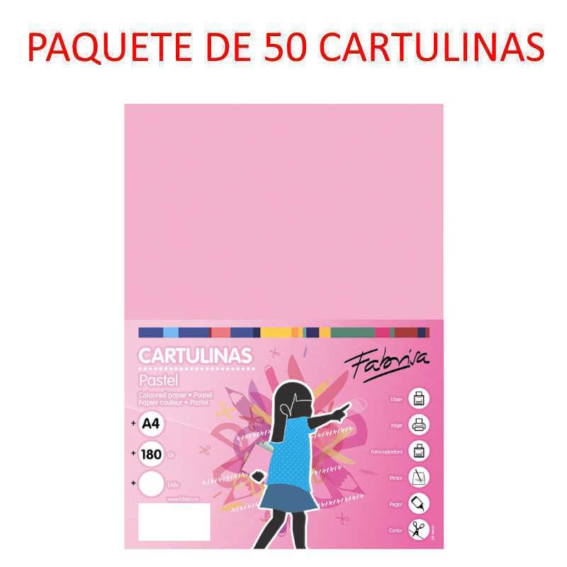 CARTULINA A4 COLOR ROSA PAQUETE 50