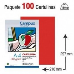 CARTULINA A4 COLOR ROJO TOMATE PAQUETE 100
